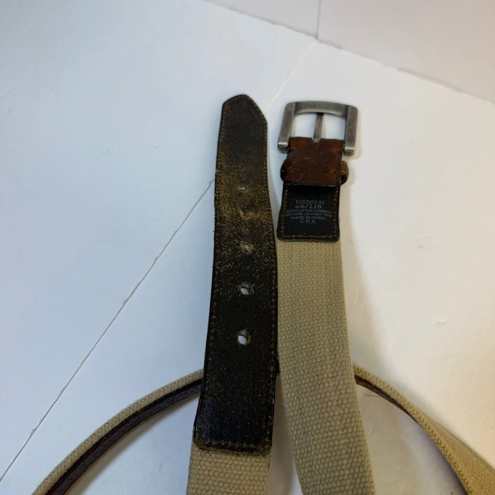 Columbia Mens Cotton Webbing Genuine Leather Trim Belt Brown Tan 46 11CO0331